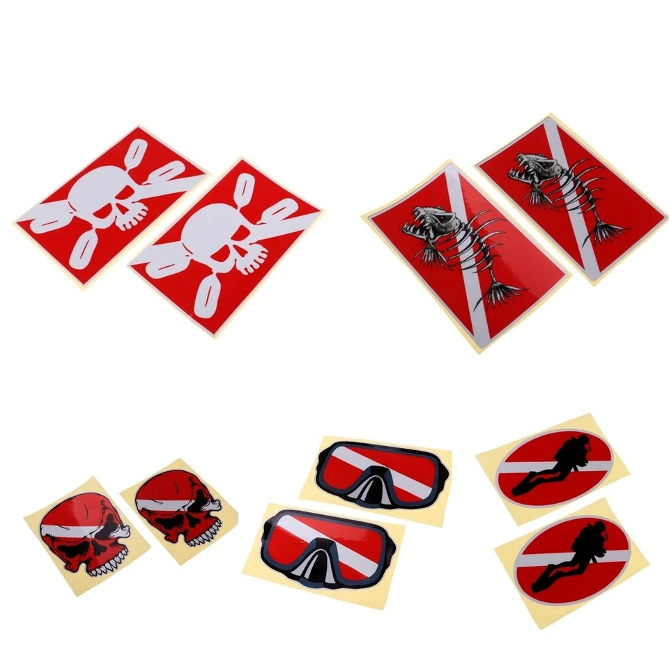 MARKENLOS 2Pcs Schädel, Taucher Unten, Flaggen Aufkleber Abziehbilder Für Sporttauchen