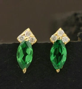 Tsavorite Garnet Stud Earring 14k Gold Natural Diamond Minimalist Earring Gift - Picture 1 of 12