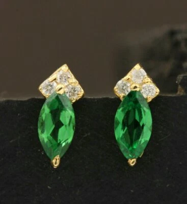 Tsavorite Garnet Stud Earring 14k Gold Natural Diamond Minimalist Earring Gift - Image 1 of 4