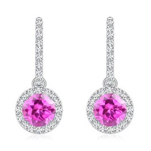 2.45Ct Round Shape Natural African Pink Tourmaline Earrings In 925 Silver - Picture 1 of 1