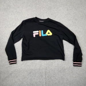 Fila Shirt Womens Large Crew Neck Sweater Pullover Black Pastel Colors Logo - Picture 1 of 9