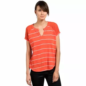 NWT MUJER VOLCOM VER A TRAVÉS DE TI CAMISETA $35 S fiesta camiseta de malla a rayas rojas - Imagen 1 de 1