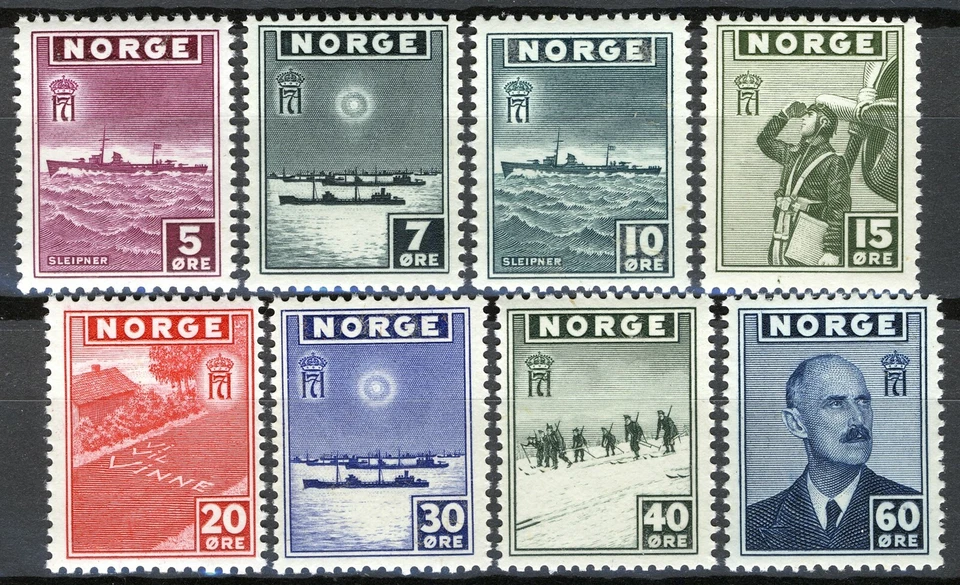 Noruega 1943-45, NK 334-38, Londres Set MNH, Sc #259-66, Mi 276-83 Foto 1 de 1