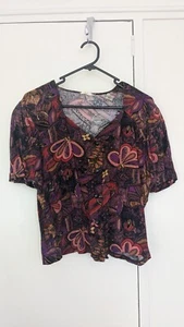 EUC, size M, vintage Supre, sweetheart neck, dark floral black purple pink, top - Picture 1 of 3