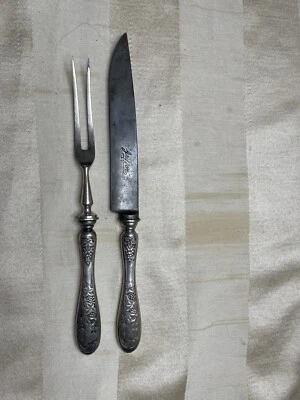 Vintage GRIFFON CUTLERY WORKS GERMANY Silver Carving Fork and Knife Set. # X1258 - Image 1 of 4