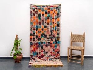 Alfombra naranja azul 220 x 105 cm/7,2 × 3,4 pies alfombra marroquí hecha a mano vintage - Imagen 1 de 10