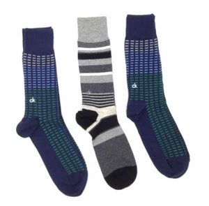 $97 Calvin Klein Men's 3-Pair Pack Crew Dress Socks Blue Logo Cotton Shoe 7-12 - Picture 1 of 1