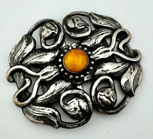 Bernhard Hertz Denmark Sterling Silver Belt Buckle Butterscotch Amber 33.3g - Picture 1 of 8
