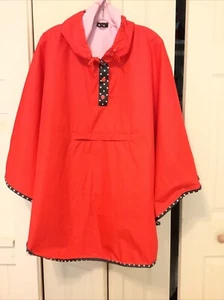 Totes Women’s Hooded Rain Poncho Lightweight Red Polka Dot Front Zip Pocket - Picture 1 of 5