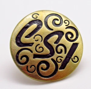 CSI - Monogram - Initials - Swirls - Gold Tone & Black - Vintage Lapel Pin - Imagen 1 de 7