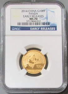 2014 GOLD CHINA 100 YUAN 1/4 OZ PANDA LABEL NGC MINT STATE 70 EARLY RELEASES - Picture 1 of 3