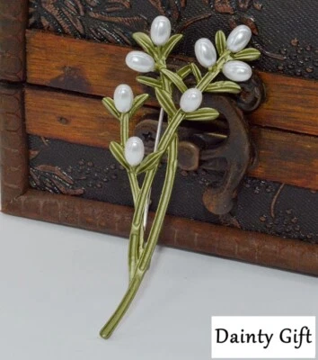 Broche/chal broche broche bufanda flor verde perla joyería accesorio mujer niña Foto 1 de 4