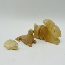 Set of 3 Marble Style Animal Figurines Turtle, Seal, & Bunny