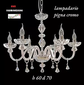 LAMPADARIO CRISTALLO 6 LUCI PIGNA CROMO SOSPENSIONE ITALIANO CLASSICO - Foto 1 di 13