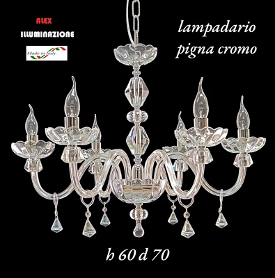 LAMPADARIO CRISTALLO 6 LUCI PIGNA CROMO SOSPENSIONE   ITALIANO CLASSICO - Immagine 1 di 4