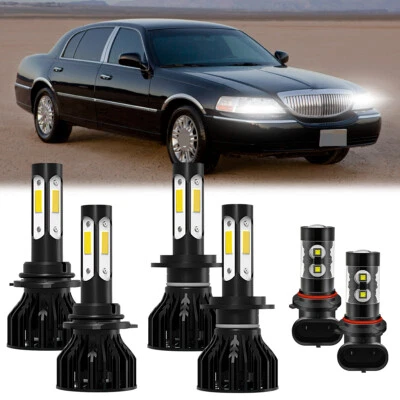 For Lincoln Town Car 2003-2011 LED Headlight Kit High Low+ Fog Light Bulbs 6000K - Image 1 of 4