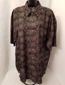 Silk Uomo Mens Shirt Size L Large Black Brown Green Palm Tree Silk - Picture 1 of 3