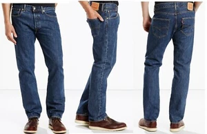 Levi's 501 Original Fit Button Fly Jeans Dark Stonewash 100% Cotton Blue 0194 - Picture 1 of 11