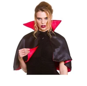 Adult DELUXE MINI RED CAPE Halloween High Collar Satin Vampire Devil Book Week - Picture 1 of 2