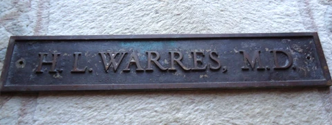 Antique Solid Bronze Doctor Sign off Building H.L. Warres M.D Cover