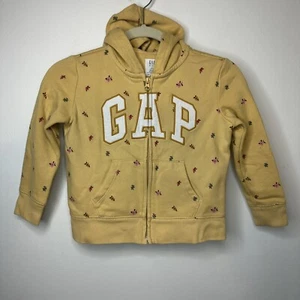 Gap Kids Girls Soft Yellow Floral Zip Up Hooded Jacket Sz S Small 6-7 - Picture 1 of 6