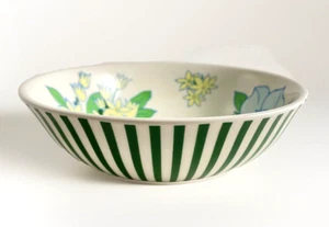 Anthropology 7” Bowl Floral Interior & Green Striped Exterior - Picture 1 of 6
