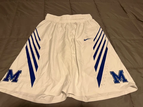 Memphis Tigers Men's Basketball Team Issued White Blue Nike Dri-Fit Shorts sz 36 Cover