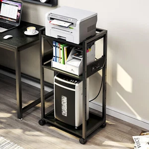 TC-HOMENY 3-Tier Mobile Printer Stand Office Scaner Cart Storage + Power Station - Picture 1 of 16