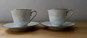 Retired Noritake Virtue Cups with Saucers #2934 Blue Rose 2 sets of 2 MINT - Picture 1 of 7