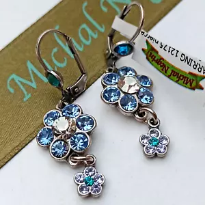 Michal Negrin Earrings Long silver plated Azure Blue & Swarovski Crystals Gift - Picture 1 of 12