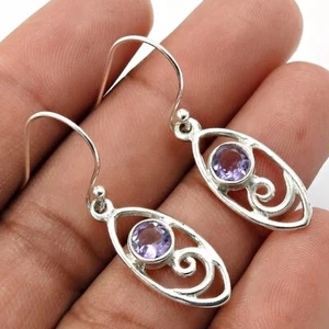 Natural Amethyst Gemstone Drop Dangle Ethnic Earrings 925 Silver For Girls Q2 - Picture 1 of 8