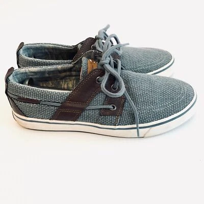 Tommy Bahama Stripes Asunder Men’s Boat Shoes Blue Brown Canvas Lace Up Size 8 - Image 1 of 4