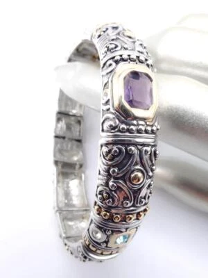GORGEOUS Designer BALINESE Silver Gold Plated Purple Blue Crystals Bracelet - Image 1 of 4