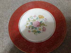 Century by Salem 7" Sanwich Schale Gold weinrot 23 Karat Gold & Blumen - Bild 1 von 4