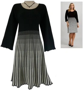 Vestido Suéter Roz & Ali Blanco y Negro Rayas Talla 1X 16 Tejido Otoño Invierno Plus - Imagen 1 de 9