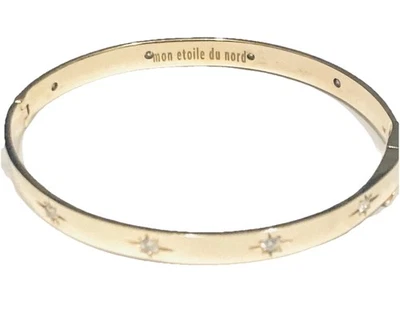 14K 金 Starburst 钻石手镯 – 雕刻“Mon Étoile du Nord”23.2G — 第 1/4 张图片