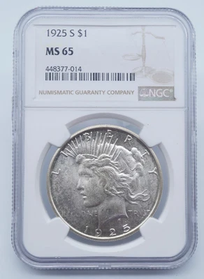 1925 S Peace Silver $1 Dollar NGC MS 65 - U2445 - Image 1 of 4