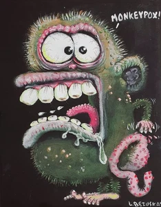 ORIGINAL PAINTING ON CANVAS 8x10 CREEPY EYEBALL MONKEY P0X MONSTER SIGNED OOAK - Picture 1 of 1