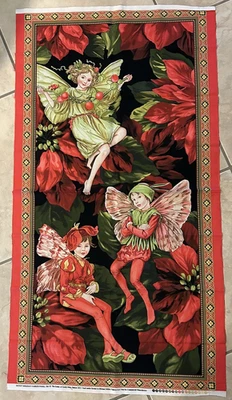 2011 Cicely Barker HOLIDAY FLOWER FAIRIES Cotton Panel 23" x 44" Michael Miller - Image 1 of 4