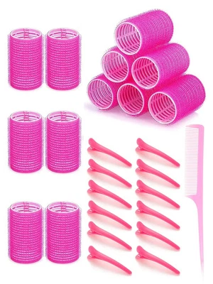 25 Pcs Self Grip Hair Rollers Curls Waves Curling Styling Sleep in Foam