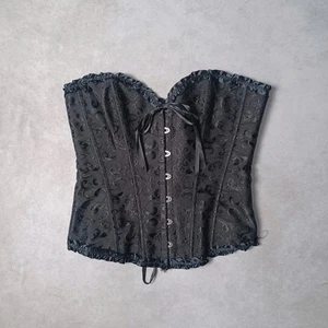 Top basco corsetto disossato Steampunk XL nero overbust bustier gotico burlesque festa - Foto 1 di 10