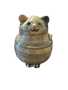 Vintage Handmade Art Pottery Cat Blue Crackle 4.75 Inches - Picture 1 of 15