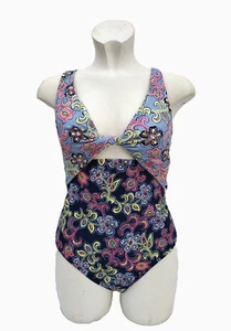 Traje de baño floral BODEN azul gris torcido frontal S0312 traje de baño talla 14 - Imagen 1 de 12