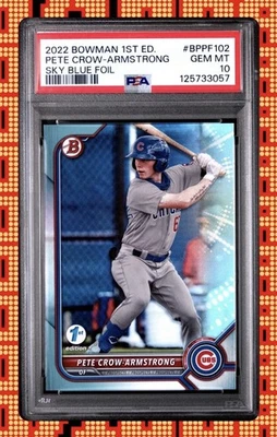 2022 Bowman 1st Edition Pete Crow-Armstrong Sky Blue Foil Cubs PSA 10 POP /9 - Image 1 of 3