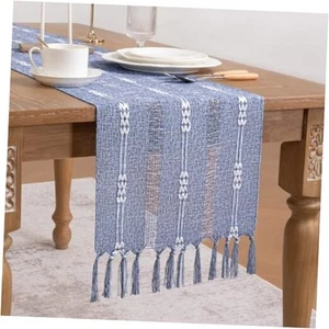 Bauernhaus Tischläufer 60 Zoll Makramee Gewebt Kaffee 13" x 60" Staubblau - Bild 1 von 6