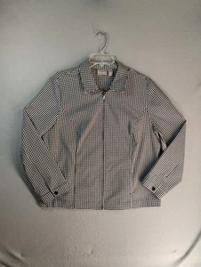 Chicos Womens Jacket 3 XL Black White Gingham Full Zip Long Sleeve Collared - Picture 1 of 8