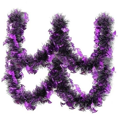 33FT Halloween Tinsel Garland Black Purple Metallic Twist Foil Tinsel Garland  - Image 1 of 4
