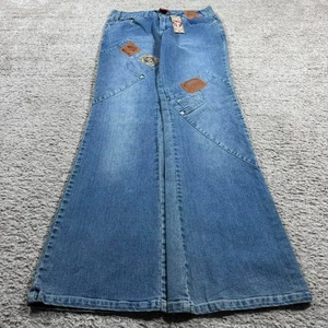 Deadstock Vintage Y2K Skater Cargo Style Embroidered Denim Flare Bottom Jeans - Picture 1 of 8