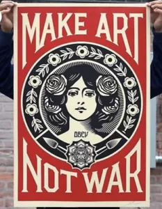 MAKE ART NOT WAR SHEPARD FAIREY Signed XL Poster 24 x 36 Official Wall Art OBEY - Picture 1 of 3