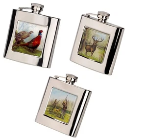 Boxed Stainless Steel hip flask & funnel, Pheasants Game Shotgun Shooting, Stag - Picture 1 of 6